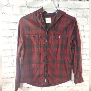 American Eagle Pocketed Flannel Hooded Button Down Large Shacket
